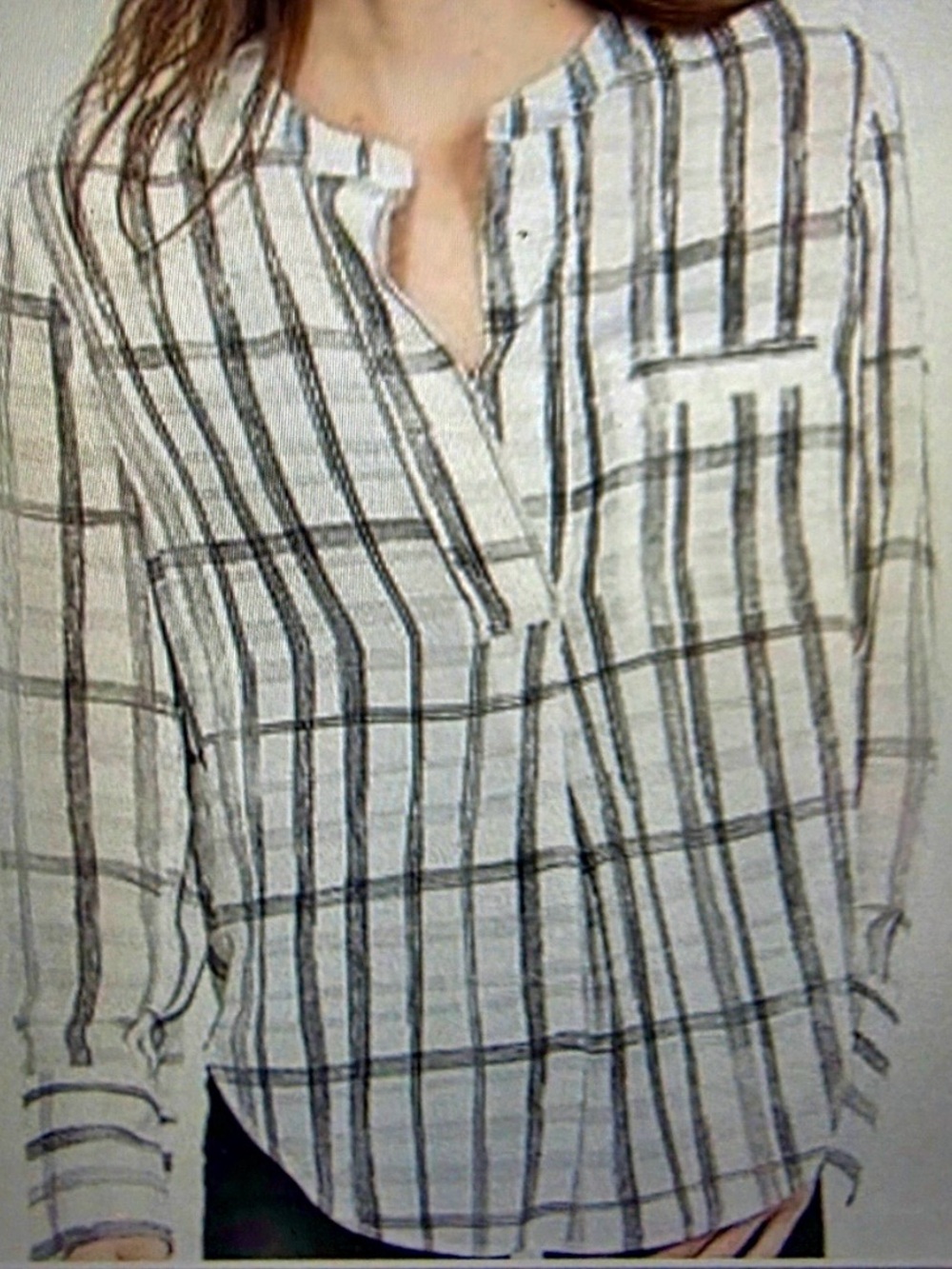 Banana Republic grey and white plaid shirt for women.